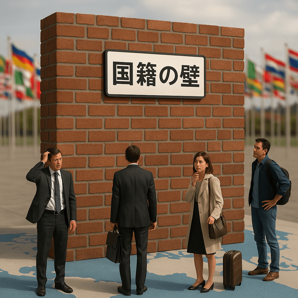 国籍の壁が経済やビザ取得に及ぼす影響を示すための象徴的な画像。
